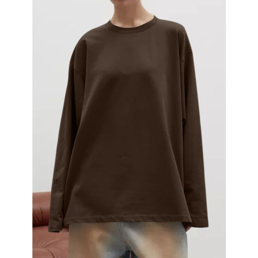 Round Neck Dropped Shoulder Long Sleeve T-Shirt Apparel and Accessories