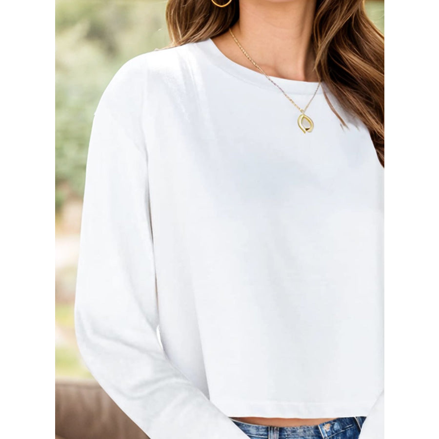 Round Neck Dropped Shoulder Long Sleeve T-Shirt Apparel and Accessories