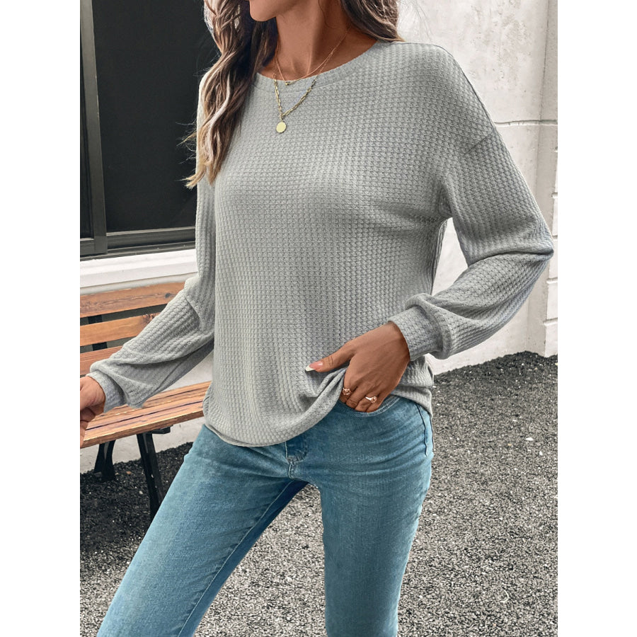 Round Neck Dropped Shoulder Long Sleeve T-Shirt Apparel and Accessories