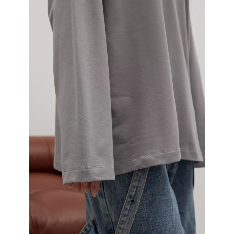 Round Neck Dropped Shoulder Long Sleeve T-Shirt Apparel and Accessories