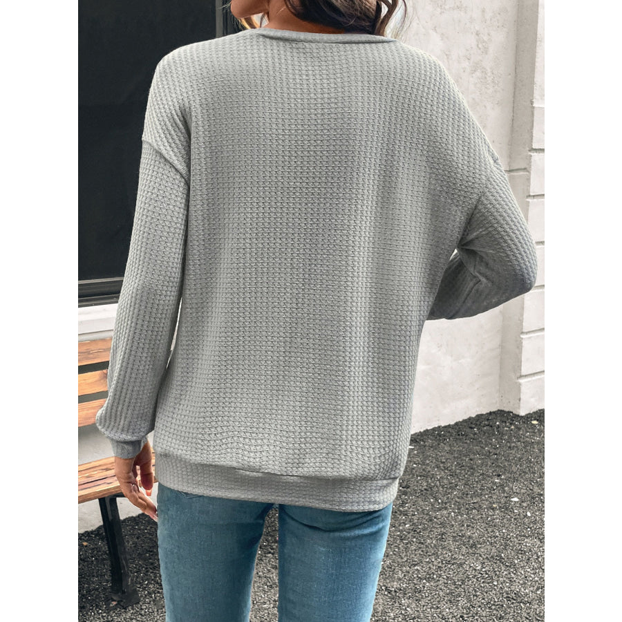 Round Neck Dropped Shoulder Long Sleeve T-Shirt Gray / S Apparel and Accessories