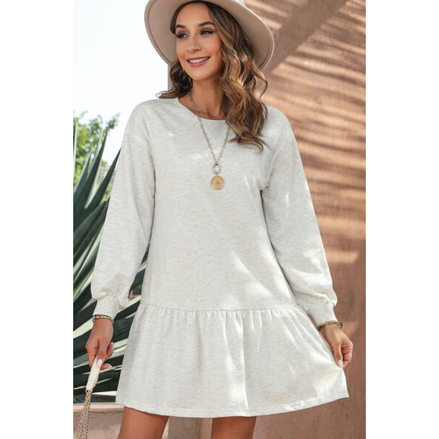 Round Neck Dropped Shoulder Mini Dress Apparel and Accessories