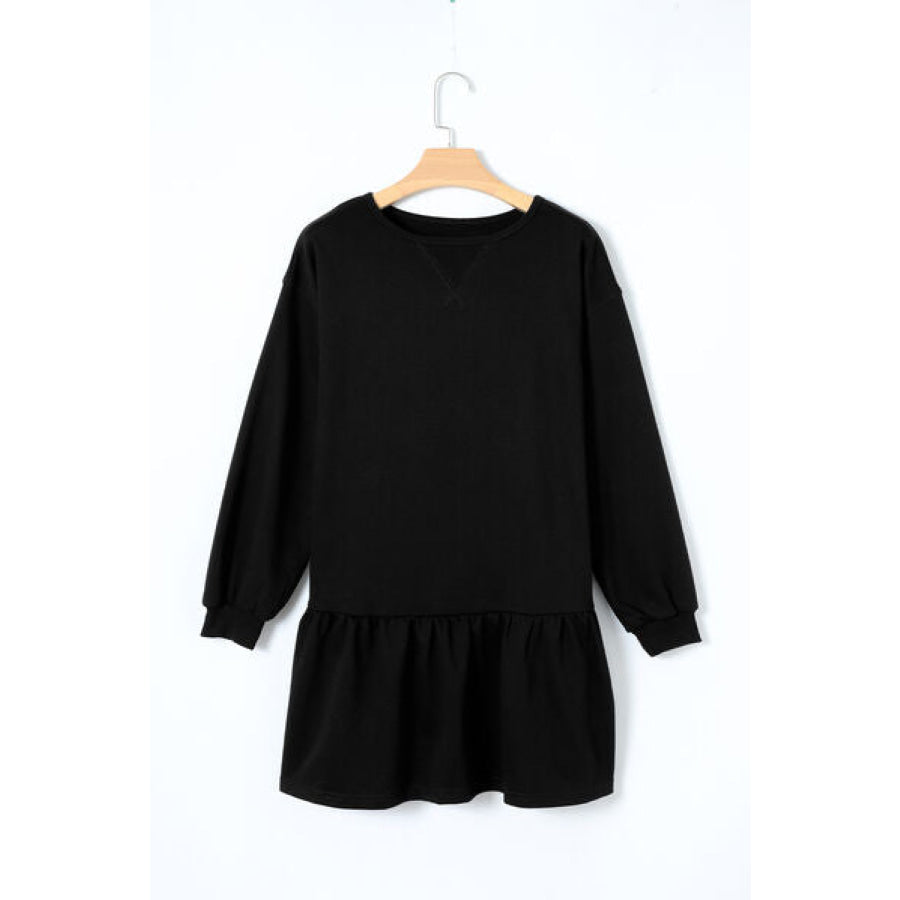 Round Neck Dropped Shoulder Mini Dress Black / S Apparel and Accessories