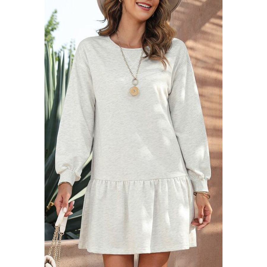 Round Neck Dropped Shoulder Mini Dress White / S Apparel and Accessories