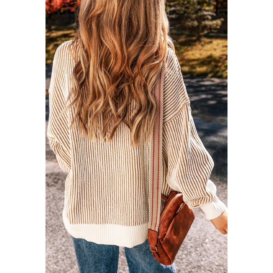 Round Neck Dropped Shoulder Sweater Apparel and Accessories