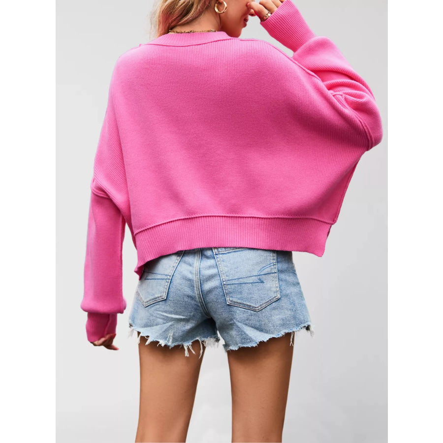 Round Neck Dropped Shoulder Sweater Apparel and Accessories