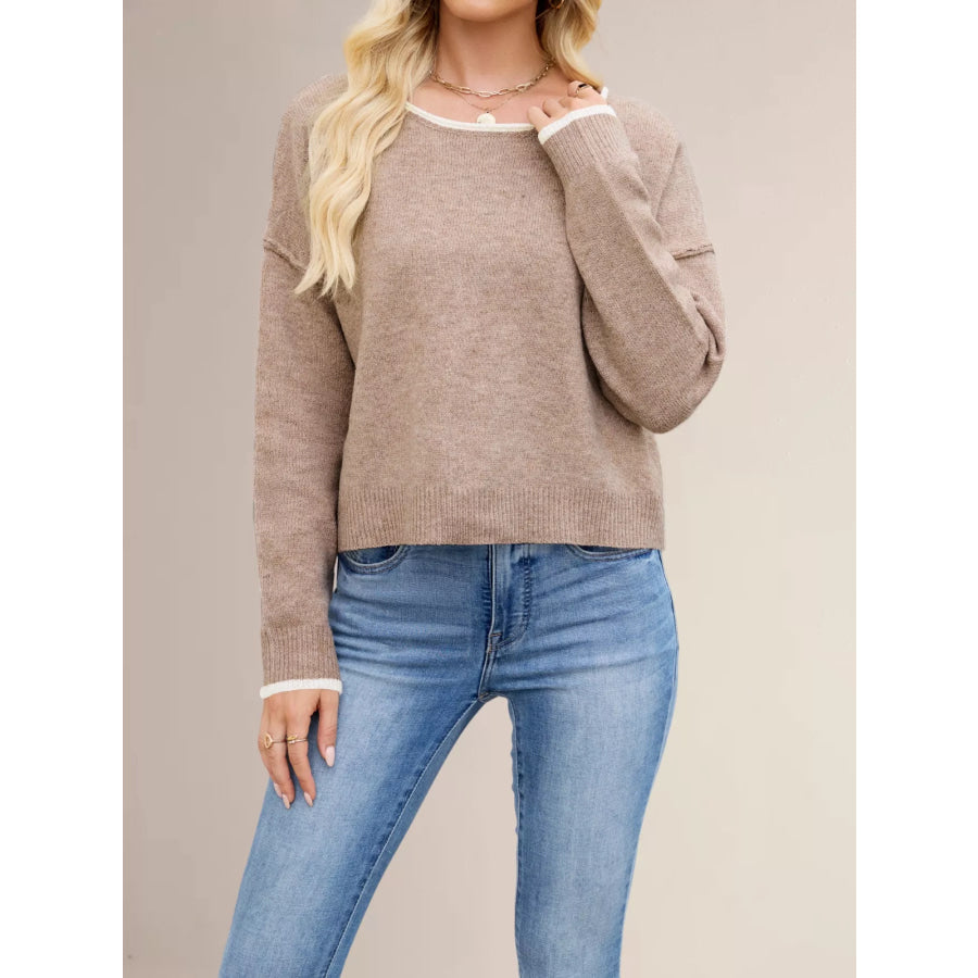 Round Neck Dropped Shoulder Sweater Apparel and Accessories