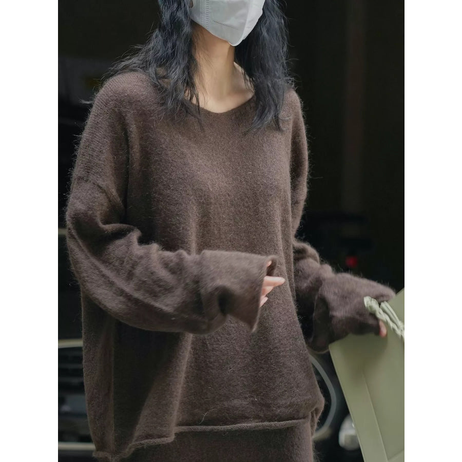 Round Neck Dropped Shoulder Sweater Apparel and Accessories