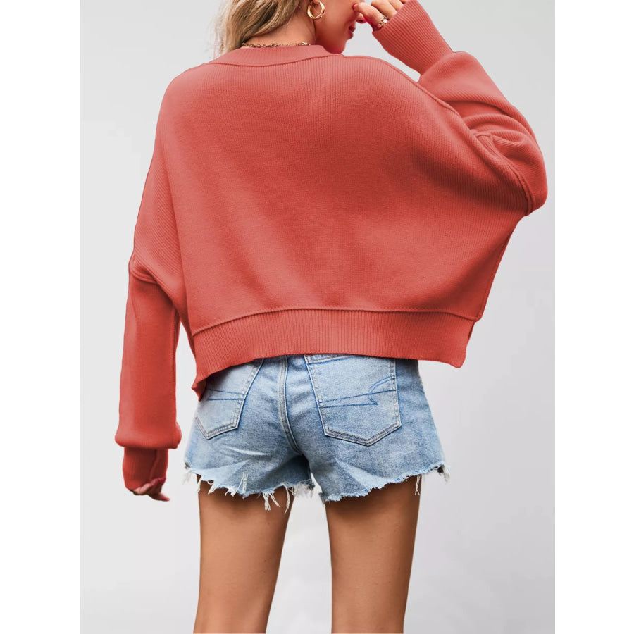 Round Neck Dropped Shoulder Sweater Apparel and Accessories