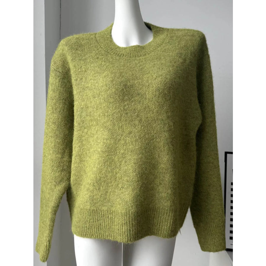 Round Neck Dropped Shoulder Sweater Apparel and Accessories