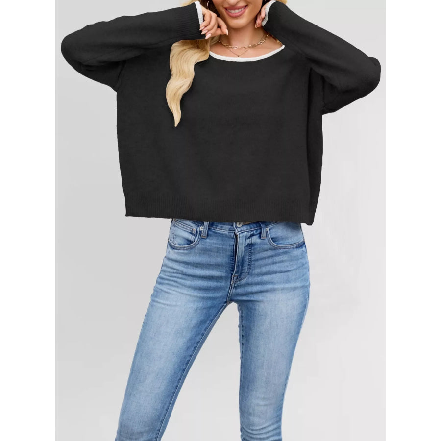 Round Neck Dropped Shoulder Sweater Apparel and Accessories