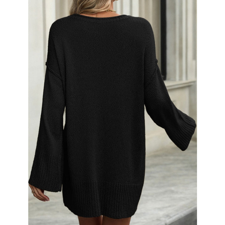 Round Neck Dropped Shoulder Sweater Apparel and Accessories