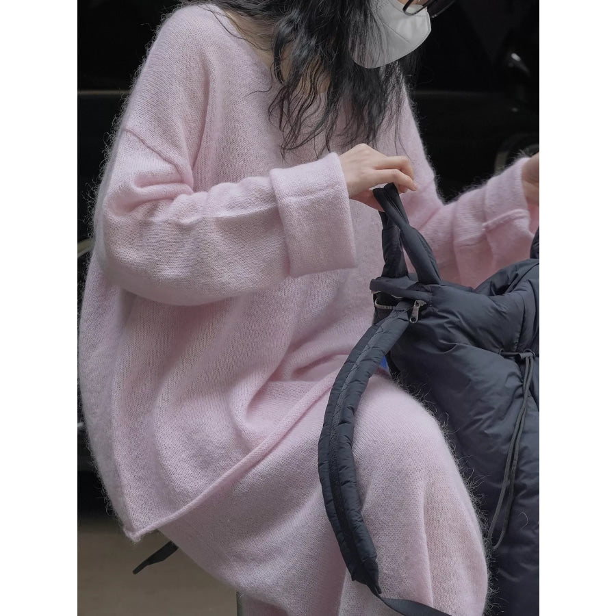 Round Neck Dropped Shoulder Sweater Apparel and Accessories