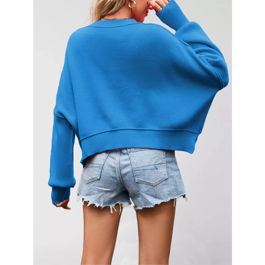 Round Neck Dropped Shoulder Sweater Apparel and Accessories