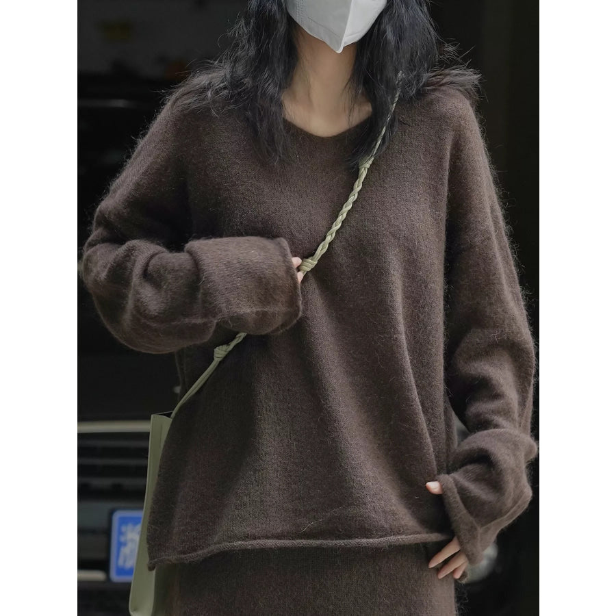 Round Neck Dropped Shoulder Sweater Apparel and Accessories