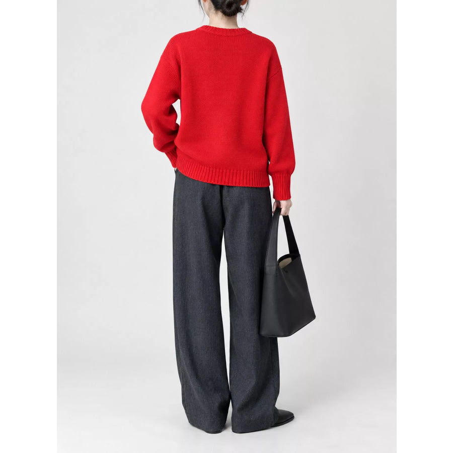 Round Neck Dropped Shoulder Sweater Apparel and Accessories