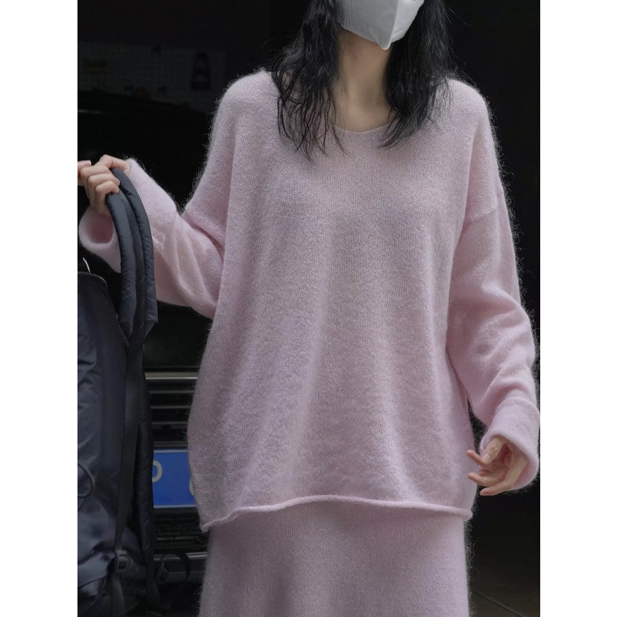 Round Neck Dropped Shoulder Sweater Apparel and Accessories