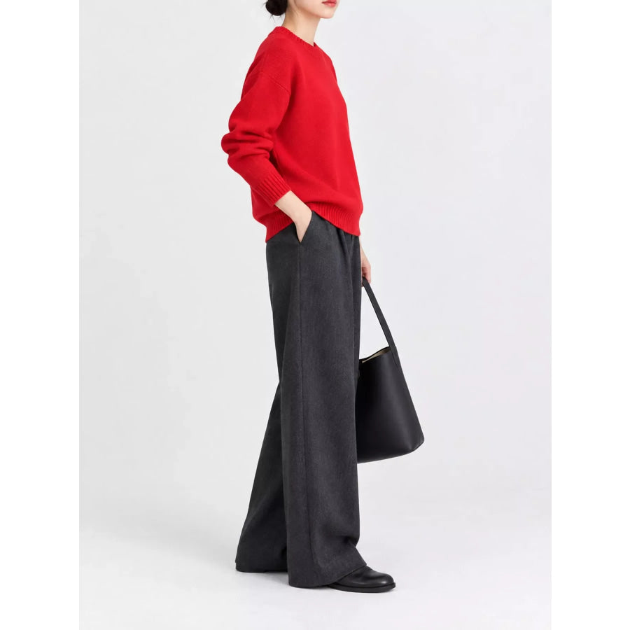 Round Neck Dropped Shoulder Sweater Apparel and Accessories