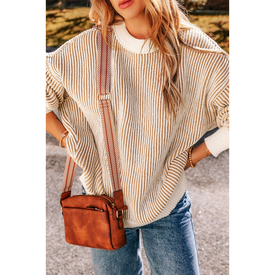 Round Neck Dropped Shoulder Sweater Apparel and Accessories