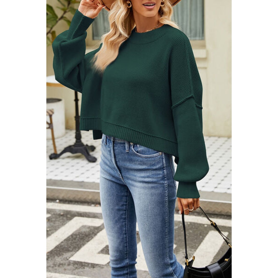 Round Neck Dropped Shoulder Sweater Apparel and Accessories