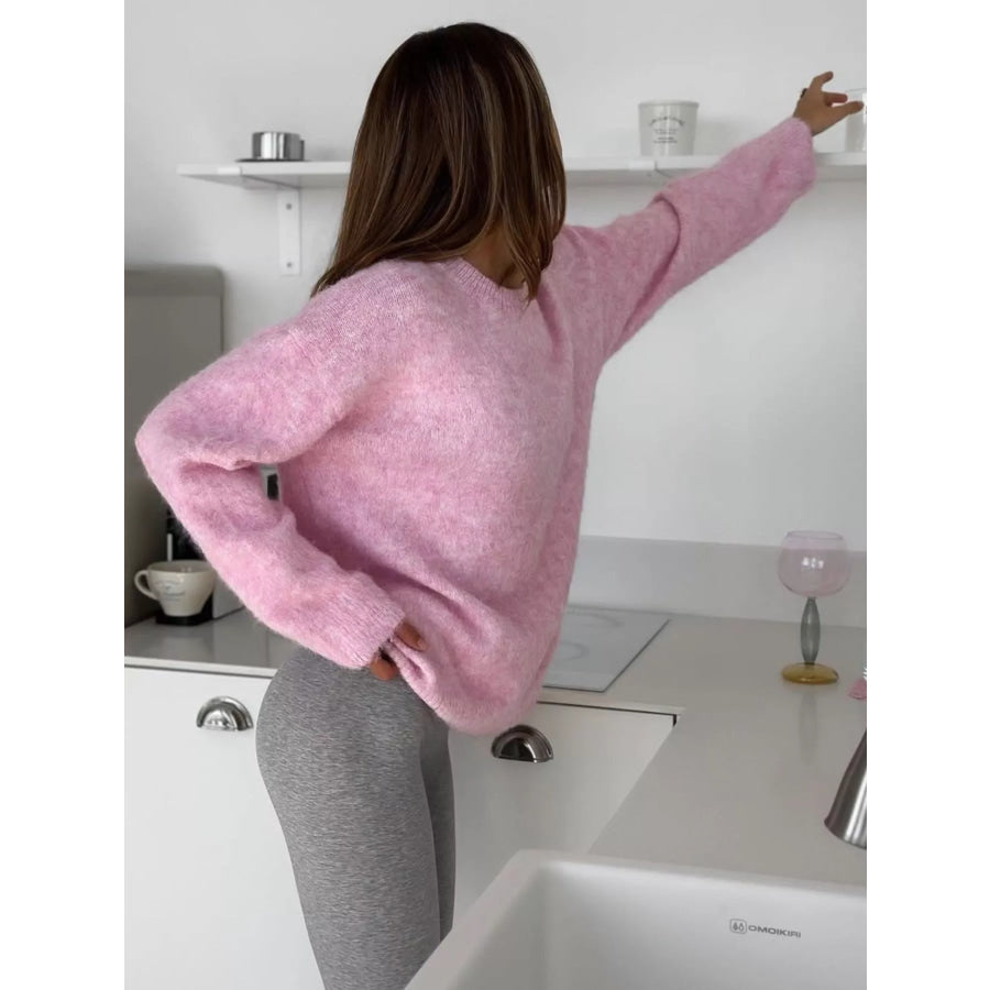 Round Neck Dropped Shoulder Sweater Apparel and Accessories