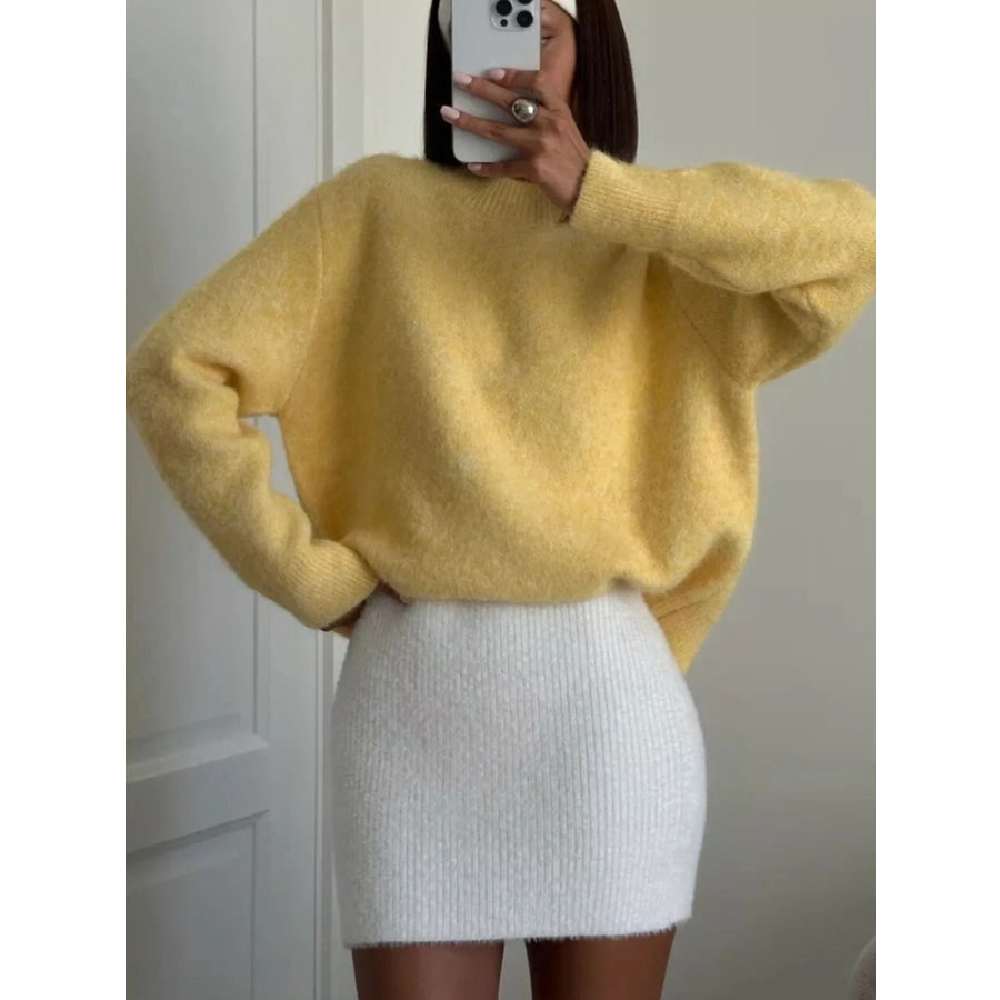 Round Neck Dropped Shoulder Sweater Apparel and Accessories