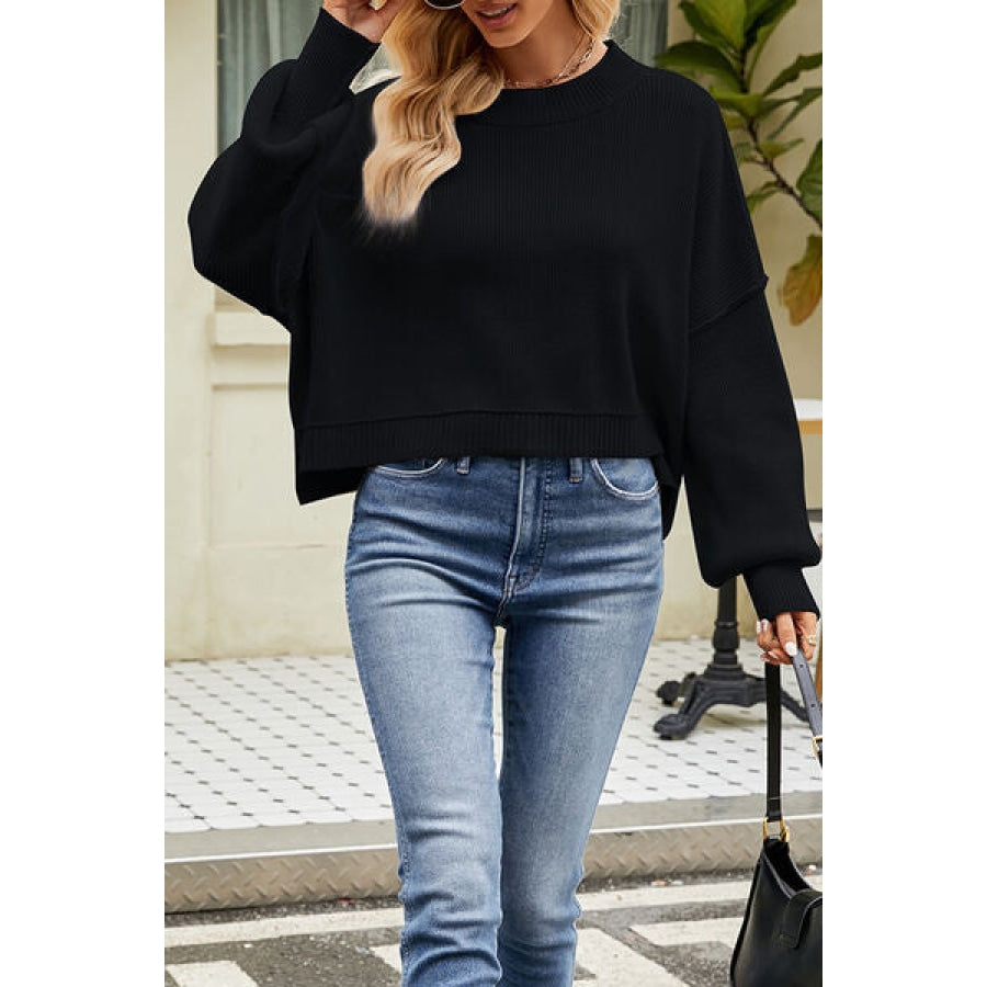 Round Neck Dropped Shoulder Sweater Apparel and Accessories