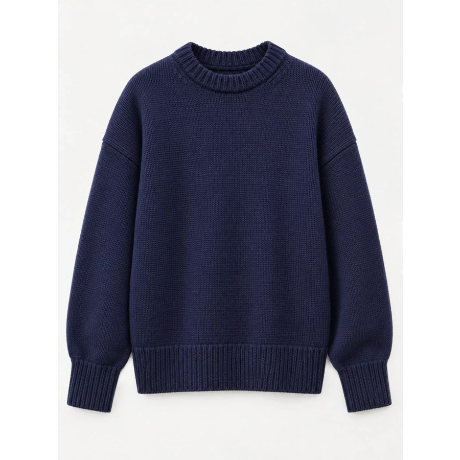 Round Neck Dropped Shoulder Sweater Apparel and Accessories