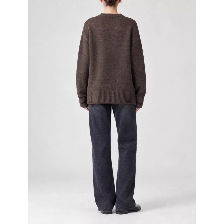 Round Neck Dropped Shoulder Sweater Apparel and Accessories