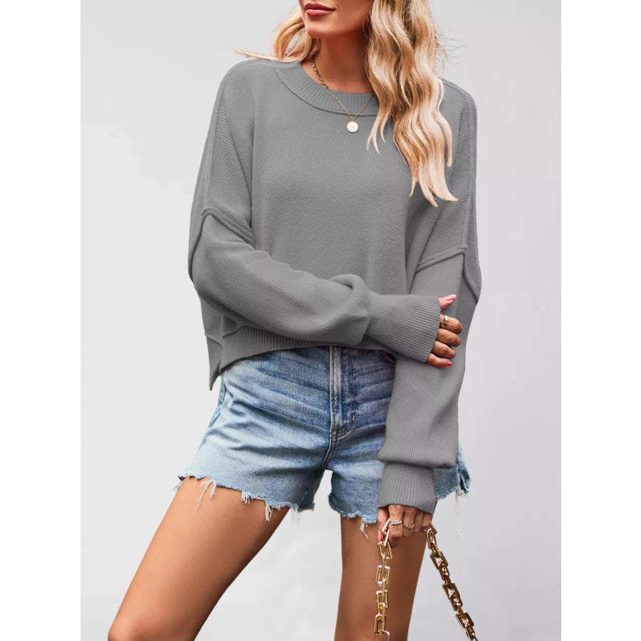 Round Neck Dropped Shoulder Sweater Apparel and Accessories