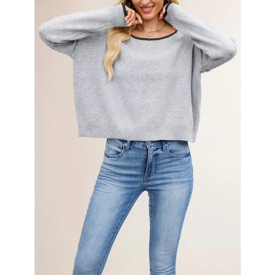 Round Neck Dropped Shoulder Sweater Apparel and Accessories
