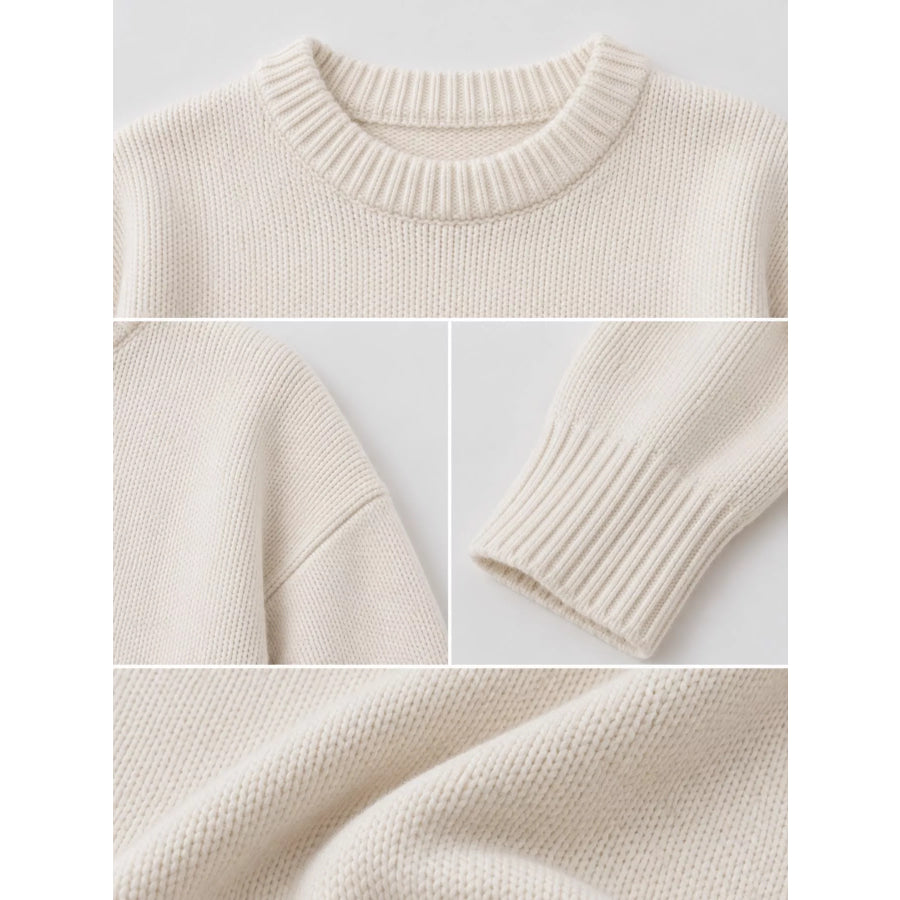 Round Neck Dropped Shoulder Sweater Apparel and Accessories