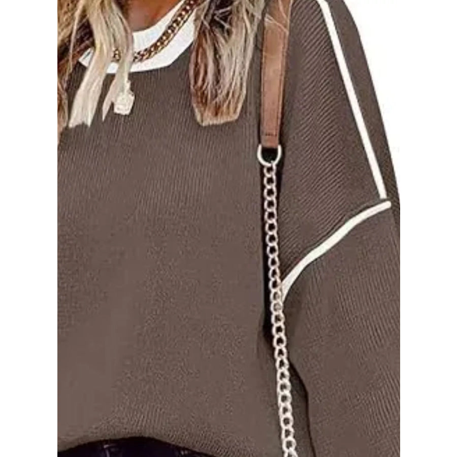 Round Neck Dropped Shoulder Sweater Apparel and Accessories