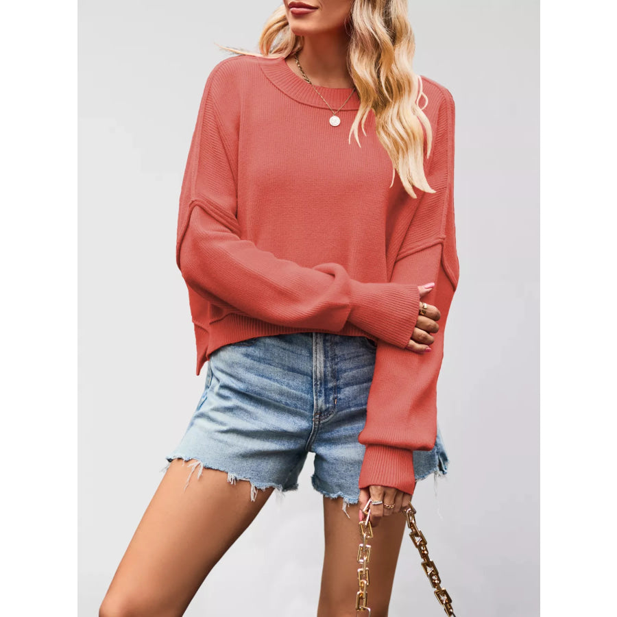 Round Neck Dropped Shoulder Sweater Apparel and Accessories