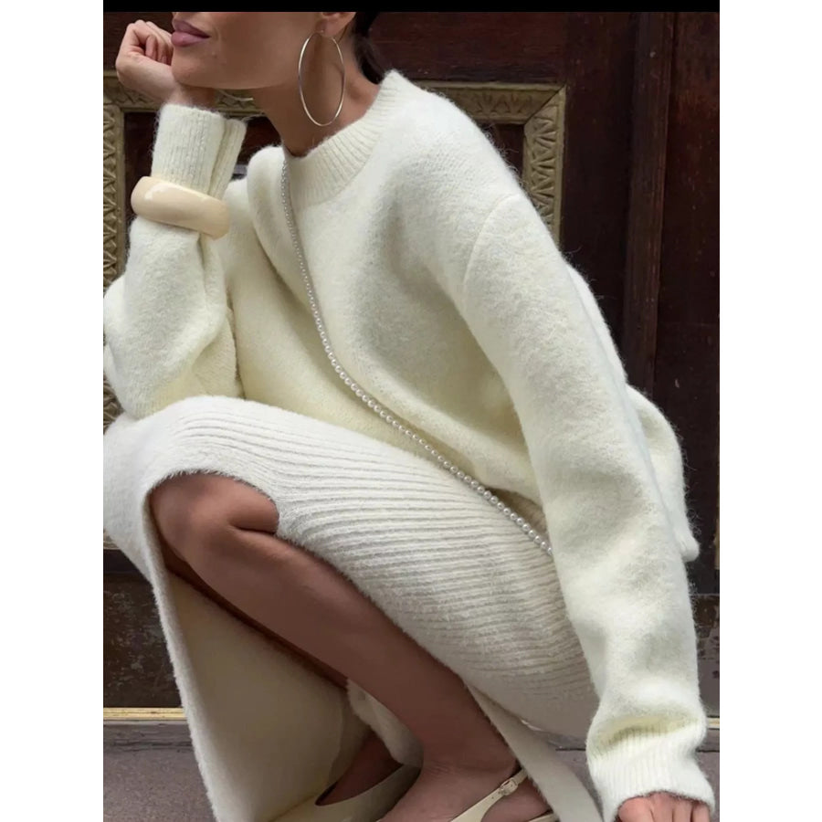 Round Neck Dropped Shoulder Sweater Apparel and Accessories