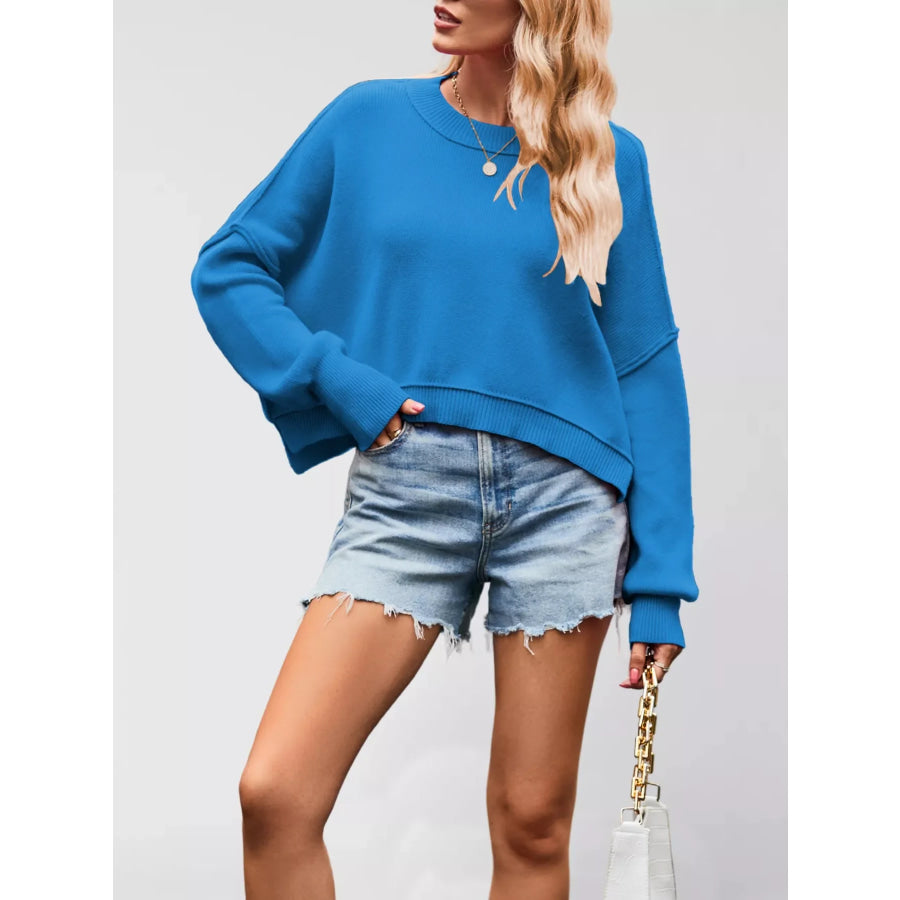 Round Neck Dropped Shoulder Sweater Apparel and Accessories