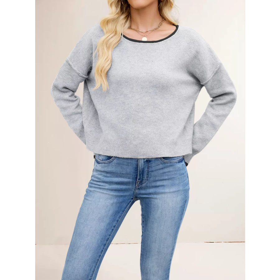 Round Neck Dropped Shoulder Sweater Apparel and Accessories