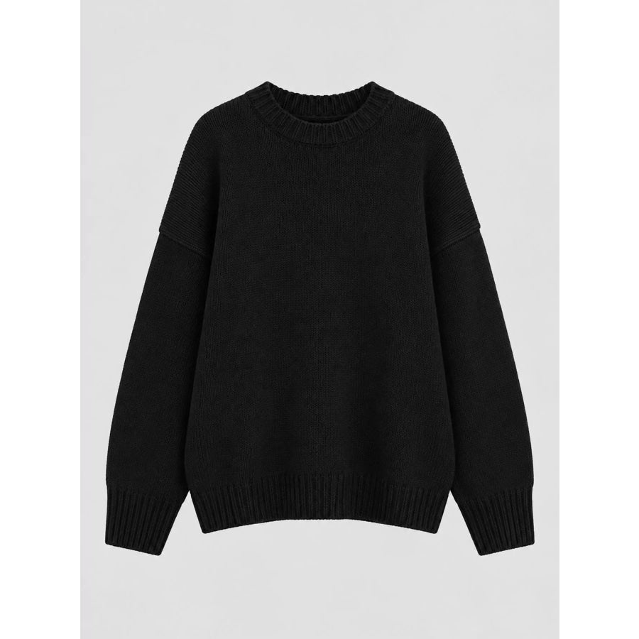 Round Neck Dropped Shoulder Sweater Apparel and Accessories