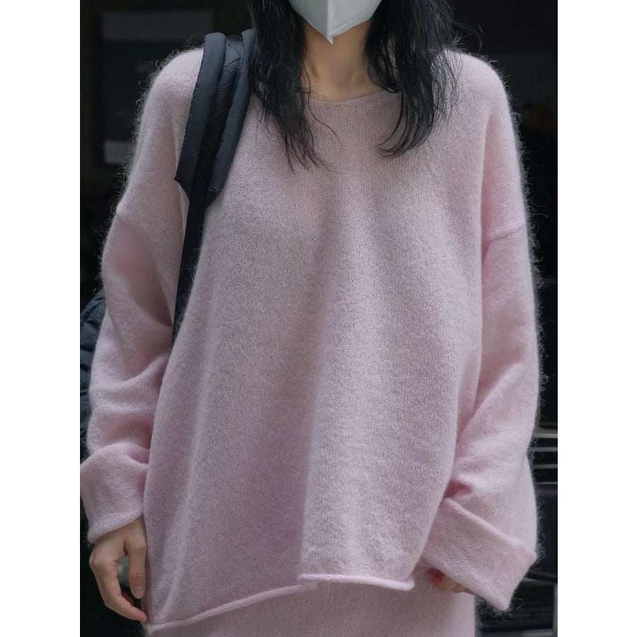 Round Neck Dropped Shoulder Sweater Apparel and Accessories