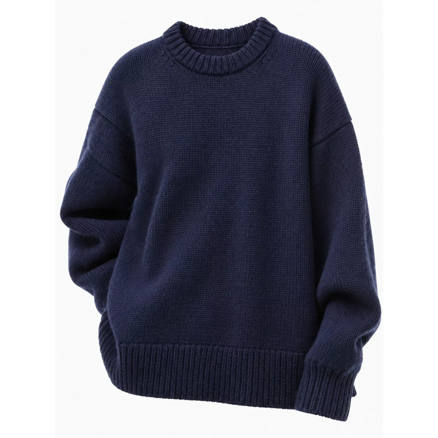 Round Neck Dropped Shoulder Sweater Apparel and Accessories