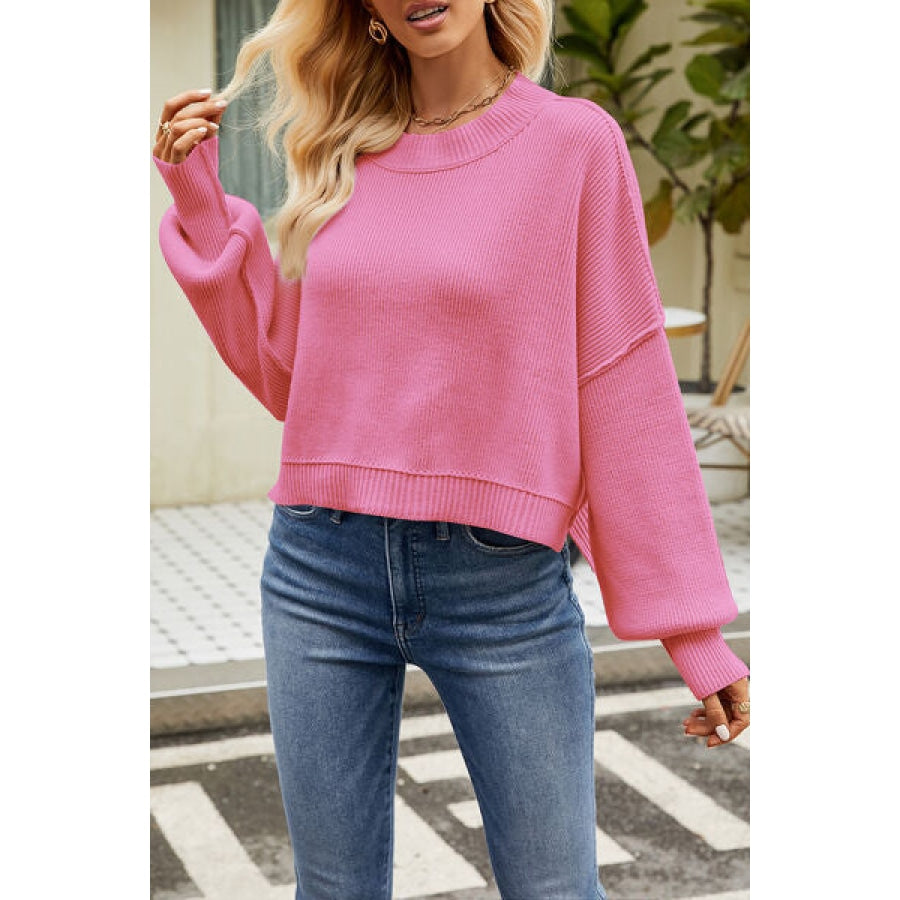 Round Neck Dropped Shoulder Sweater Apparel and Accessories