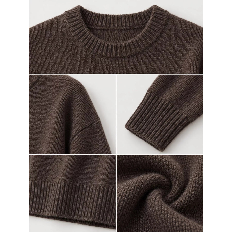 Round Neck Dropped Shoulder Sweater Apparel and Accessories
