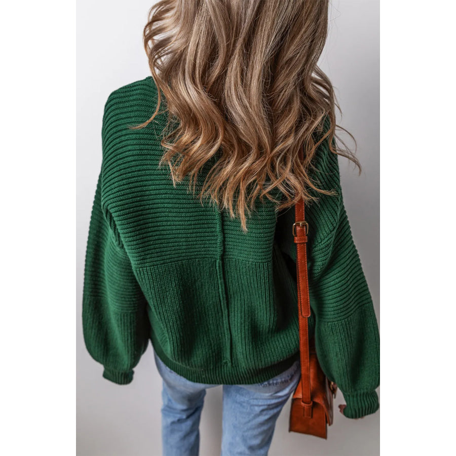 Round Neck Dropped Shoulder Sweater Dark Green / S Apparel and Accessories