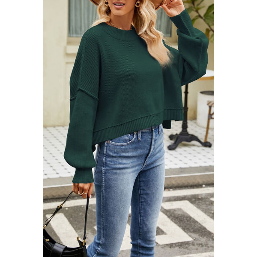 Round Neck Dropped Shoulder Sweater Apparel and Accessories