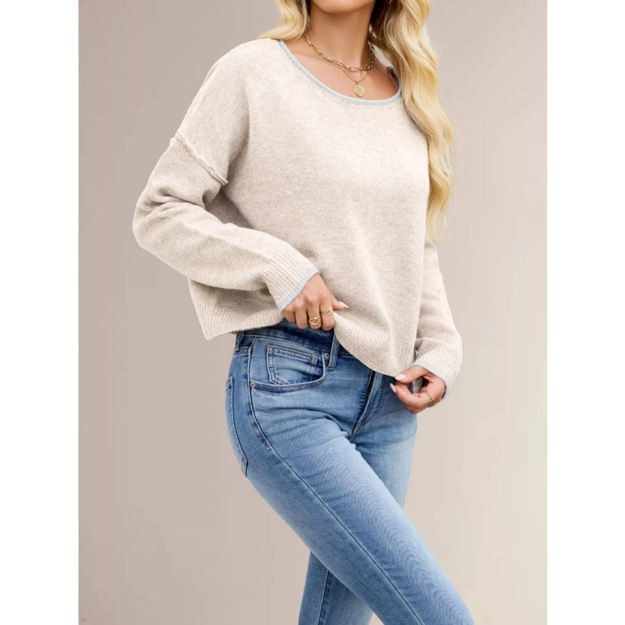Round Neck Dropped Shoulder Sweater Apparel and Accessories