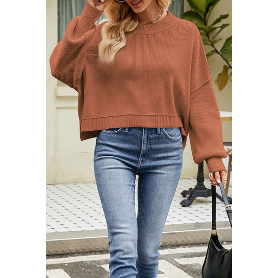 Round Neck Dropped Shoulder Sweater Apparel and Accessories