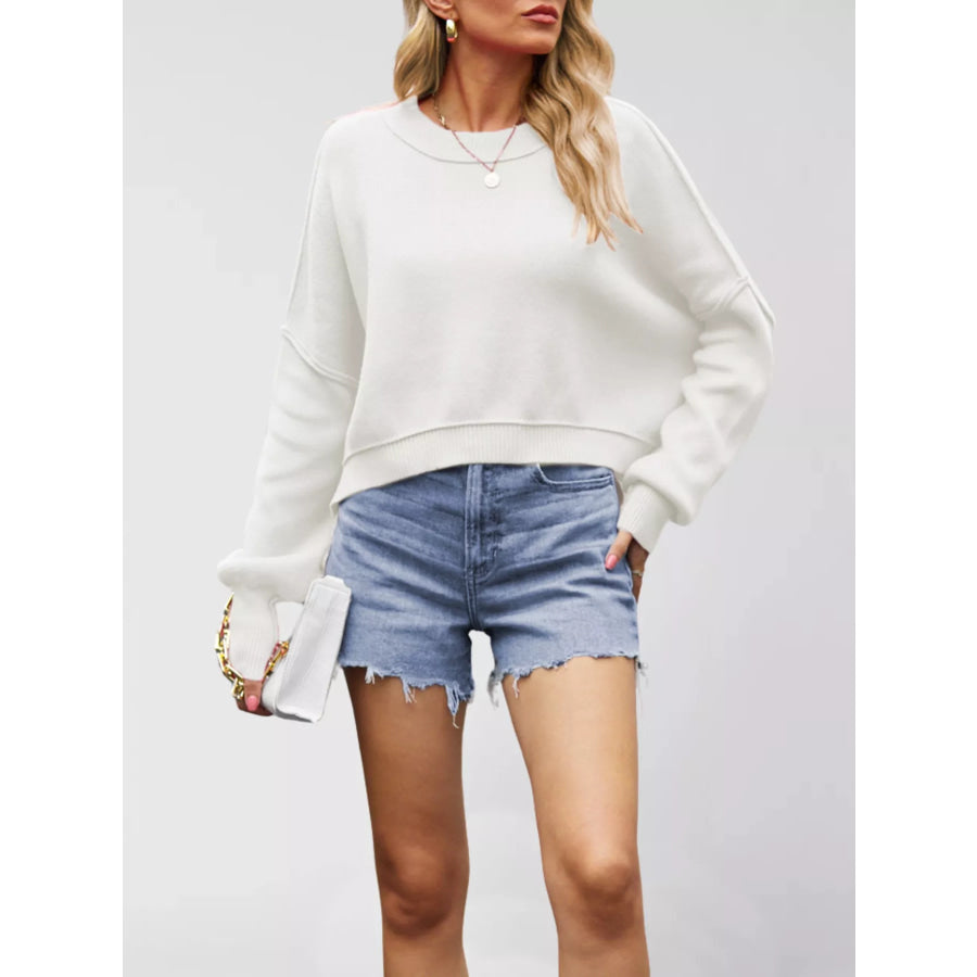 Round Neck Dropped Shoulder Sweater Apparel and Accessories