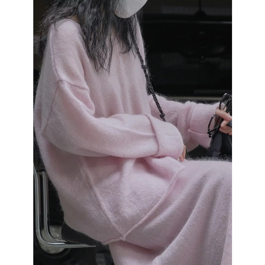 Round Neck Dropped Shoulder Sweater Apparel and Accessories