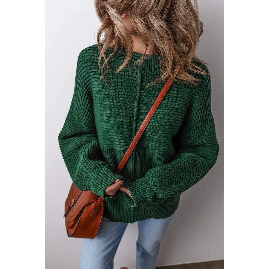 Round Neck Dropped Shoulder Sweater Apparel and Accessories