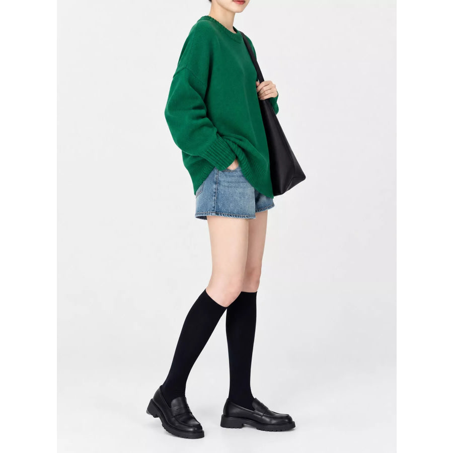 Round Neck Dropped Shoulder Sweater Apparel and Accessories